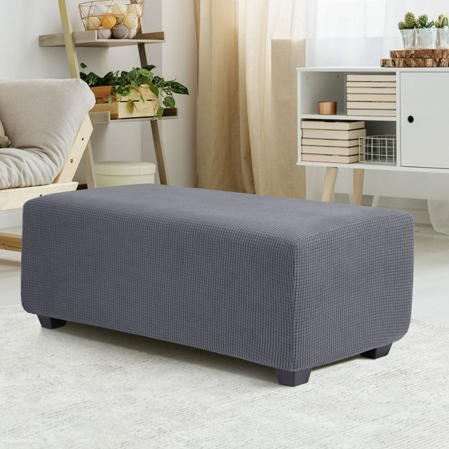 SNNROO Housse Extensible pour Pouf d'Intérieur, Jacquard, Rectangulaire, Housse de Repose-Pieds, Gris Foncé, Très Grand