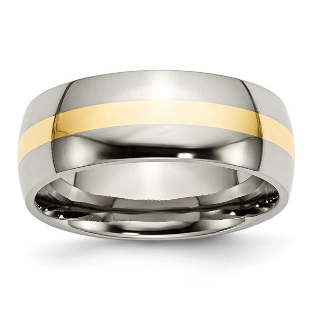 Titanium 14k Gold Inlay 8mm Wedding Band Ring Man Precious Metal For Dad Mens For Him