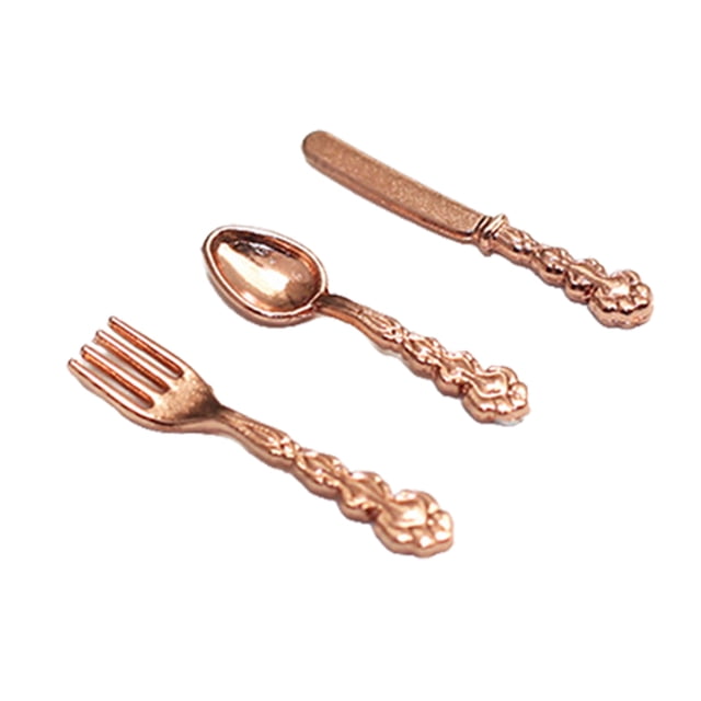serony 3 Pieces Tableware Model Mini Lovely Size 1/12 Kitchen Spoon Early Educational Imitation Cutlery Children Baby Kids Using Rose Gold