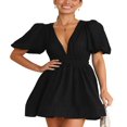 thumbnail image 1 of Ladies‘ Summer Casual A-line Dress in Solid Color with Deep V-Neckline, 1 of 6