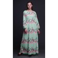 thumbnail image 4 of Bimba Moss Georgette Ranunculus & Chrysanthemum Floral Printed Womens Long Sleeve MaxiDressElastic Waist Gown-Small, 4 of 5