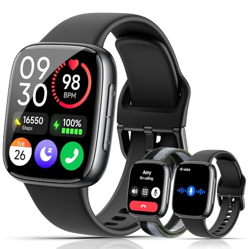 Quican Smart Watches for Women Men with 2 Bands, 1.85-inch AMOLED HD Display (390x450), 12-Day Battery Life, 3ATM Waterproof (30m), Call, Health Monitoring, Fitness Tracking Smart Watch