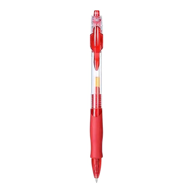 Chanana Retractable Ballpoint Pen with red ink, featuring a 0.5mm medium point tip for precision writing and a super soft ergonomic grip for comfortable use. The pen has a transparent barrel with red accents and is suitable for writing, drawing, and note-taking. Ideal for office, school, or personal use.