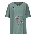 thumbnail image 4 of CHUANK Hauts pour Femmes en Solde à Moins de 10$ Hauts Décontractés Printemps Été Manches Longues en Coton Lin Imprimé Graphique Pissenlit Col Rond Blouses Vintage Grande Taille, 4 of 6