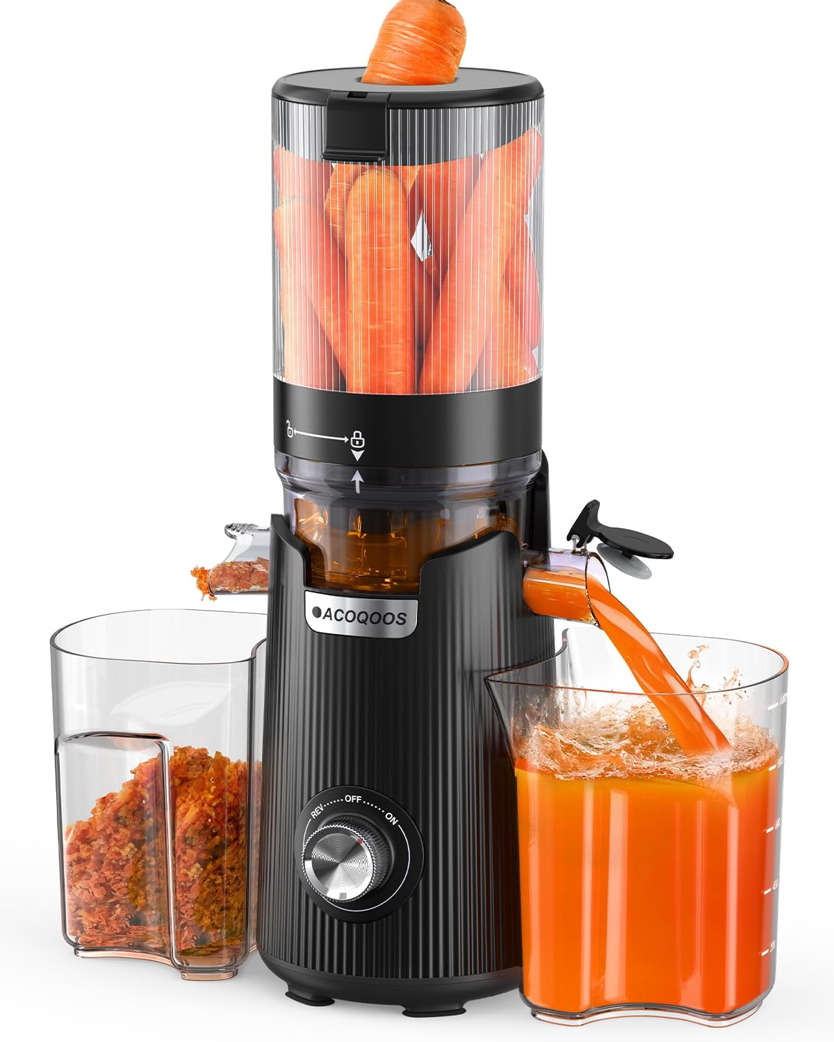 Cold Press Juicer, Auto Feed & Pre-cut, 55 RPM Slow Masticating High Juice Yield Juicer Machines, Easy to Clean, 5.3" Wide Chute, 1.8L Hopper with 2