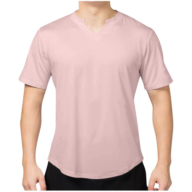 cfhntfmh Mens Gym Shirts Summer Basic Solid Color Short Sleeve V Neck Tees Casual Loose Athletic Workout Tops