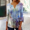 thumbnail image 1 of Blouses pour Femmes, T-shirt Imprimé Mode Manches 3/4 Blouse Col en V Hauts Décontractés, 1 of 5