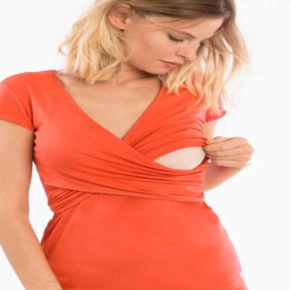 LNGOOR Mode T-Shirt de Maternité Col en V Rayé Manches Courtes Vêtements d'Été pour Grossesse Vêtements d'Allaitement Sexy Haut d'Allaitement