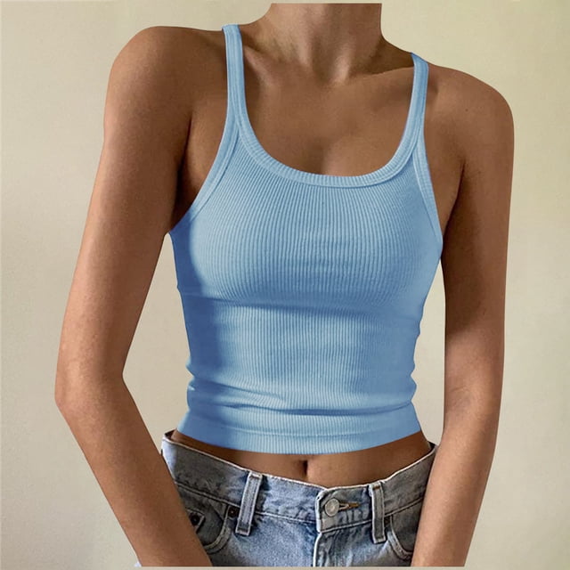 UPPADA Womens Shapewear Tank Top with Built In Bra Seamless Body Shaper Slimming Compression Camisole Tank Tops Seamless Cami Tank Top Stretch Comfy Soft Base Tees Light Blue,S