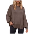 thumbnail image 1 of WUANDIXFA Chandails d'Automne pour Femmes Chandails pour Femmes à Manches Longues Fente Latérale Col Rond Chandails Molletonnés à Enfiler Hauts de Mode pour Femmes Vêtements Corset Vêtements d'Extérieur Brun, TG, 1 of 5