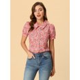 thumbnail image 2 of INSPIRE CHIC Blouse Boutonnée pour Femme à Manches Courtes Bouffantes Col Rabattu Haut en Coton à Motif Floral S Rose, 2 of 6