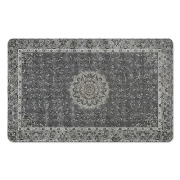 Soft Non-Slip Boho Vintage Bathroom Rug Runner in Gray: Elevate Your Bathroom Décor with this Machine-Washable Long Bath Mat, Oriental Tribal Floral Design, Perfect for Sink, Shower, Tub, 20x32 in