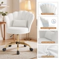 thumbnail image 3 of Hawsaiy Shell Back Home Office Chair with Lumbar Pillow, Modern Upholstered Desk Chair with Gold Metal Base, Swivel Adjustable Computer Chair for Home Office, White, 3 of 11