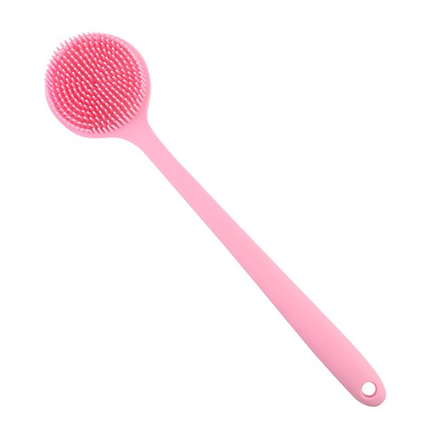Brosse de Bain en Silicone à Long Manche Flexible Brosse de Douche Brosse Exfoliante pour le Dos Rose. Fabriquée en Silicone durable, Elle Présente une Tête à Poils Souples pour une exfoliation Douce et une Longue Poignée Ergonomique Mesurant 37,7 cm (14,84 Po) pour une Portée Facile. la Tête de Brosse Mesure 8,2 cm (3,23 Po) de Large, Conçue pour Stimuler la circulation Sanguine et Garder la Peau Lisse. Idéale pour le Bain et la Douche.