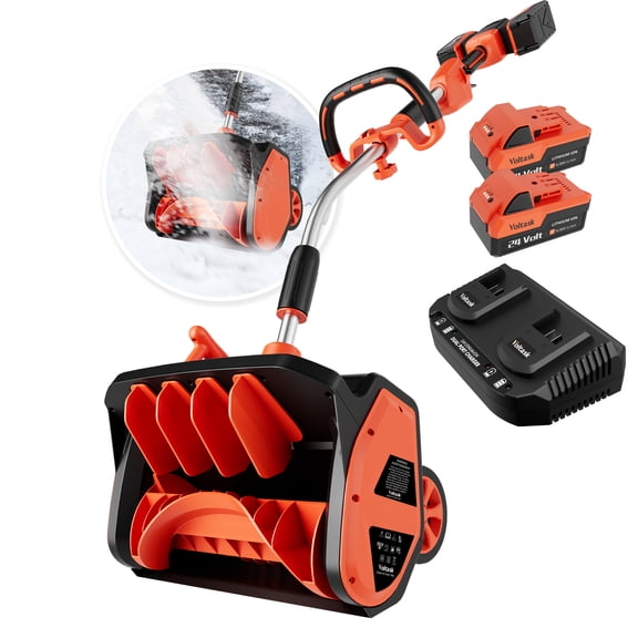 VOLTASK 48V 17-Inch Cordless Snow Shovel with Wheels, 1000W Brushless Motor, 2 x 24V 4.0Ah Batteries & Dual Charger