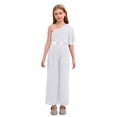 thumbnail image 1 of Sinleey Girls Ruffled Sequins Jumpsuit One Shoulder Wide Leg Long Pants Romper Wedding Prom Playsuit White 12, 1 of 6