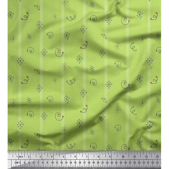 Soimoi Green polyester Crepe Fabric Stripe & Square Geometric Printed Craft Fabric by the Yard 42 Inch Wide