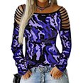 thumbnail image 1 of Women Cutout Long Sleeve Camouflage Print Top, 1 of 2
