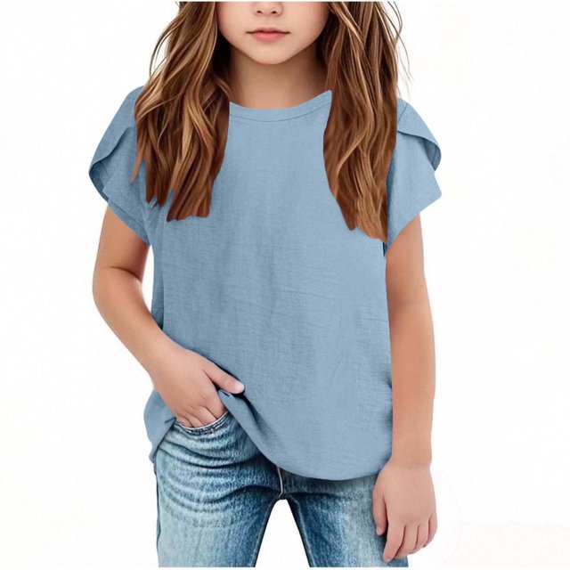 RXIRUCGD 2025 Vêtements d'Été pour Enfants Nouveaux T-Shirts d'Été pour Enfants Manches Raglan Manches Courtes T-Shirt Graphique Col Rond T-Shirt Filles Haut Décontracté