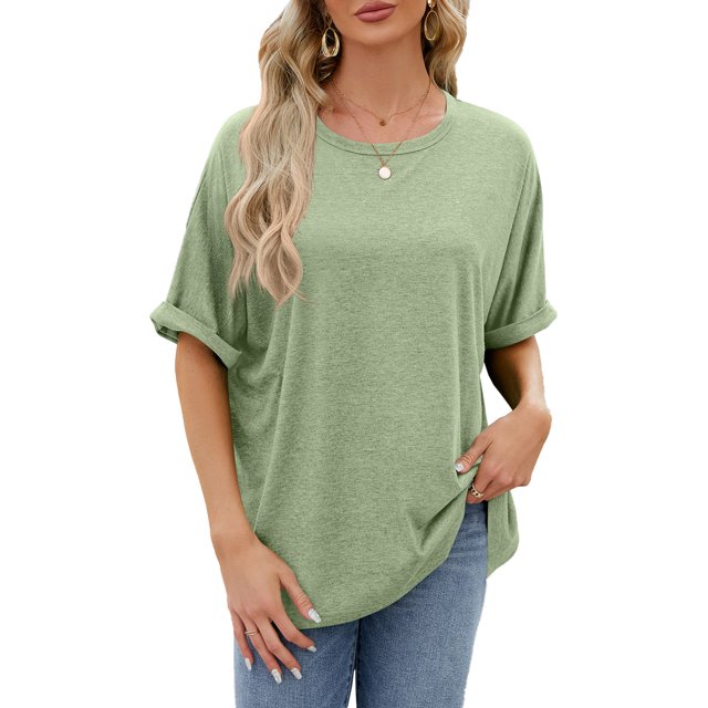 Bellella T-shirt d'Été pour Femmes à Manches Courtes, Col Rond, T-shirt Confortable, Chandail pour Dames, Vert Haricot, TG