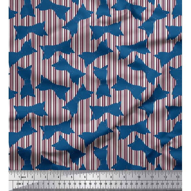 Soimoi Purple Rayon Crepe Fabric Bow & Stripe Print Fabric by the Yard 46 Inch Wide