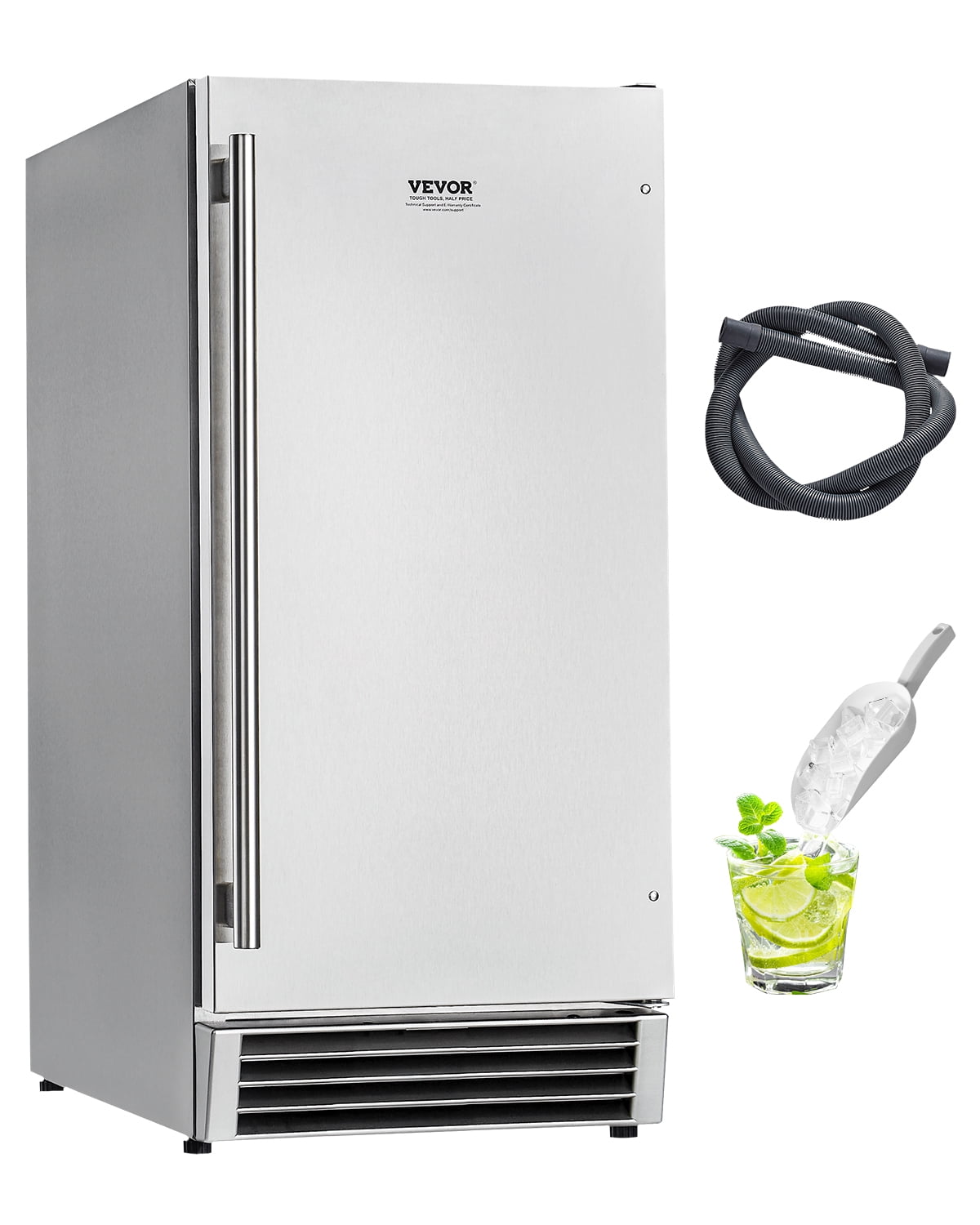 VEVOR Undercounter Built-in Ice Maker Machine 50 Lbs/Day Reversible Door Outdoor Use