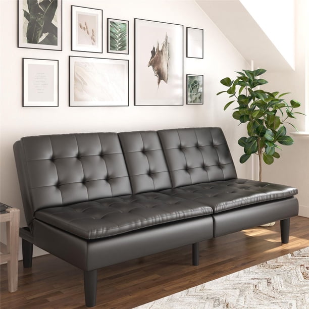Mainstays Memory Foam Futon with Cupholder and USB, Black Faux