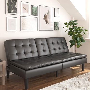 Futon en mousse à mémoire de forme Mainstays avec porte-gobelet et USB, simili cuir noir
