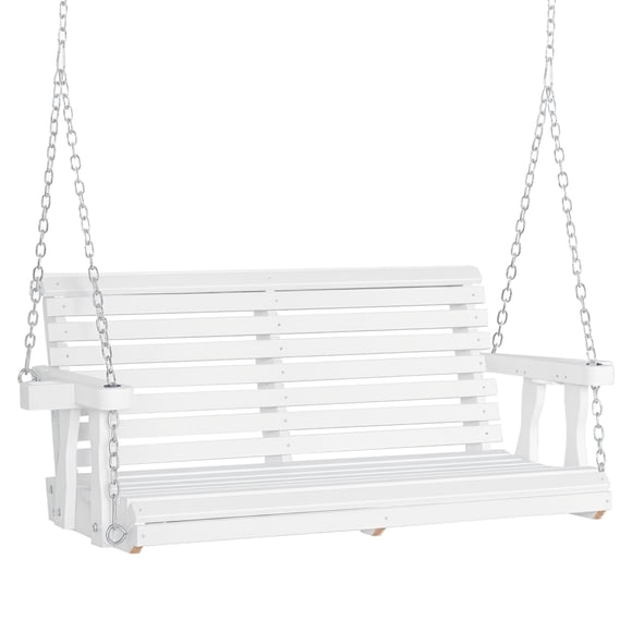 Outsunny 2 Seater Porch Swing Wooden Patio Swing Chair Seat, White