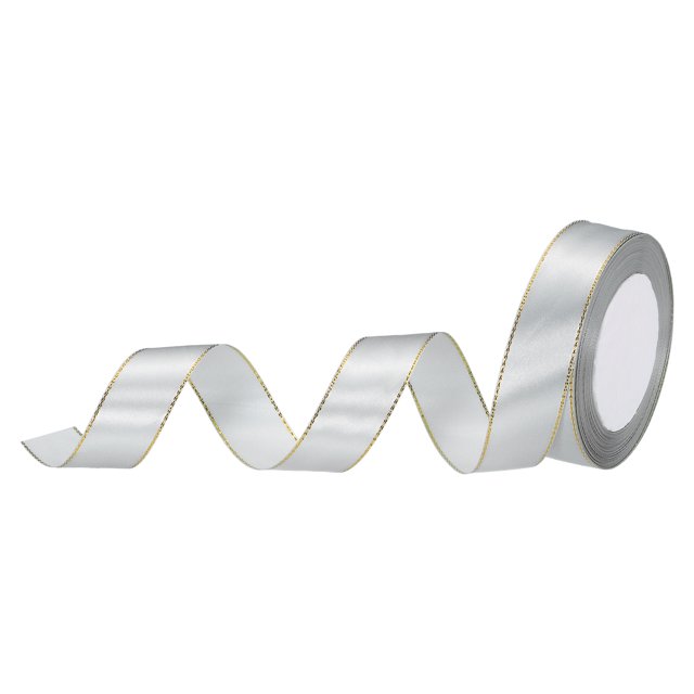 Unique Bargains 1 Inch 25 Yard Wide Satin Ribbon with Gold Edges Grosgrain Fabric Ribbon for Gift Wrapping, Silver