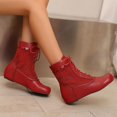thumbnail image 4 of Xfvqtps Bottes à la Cheville Brodées pour Femmes Style Bohème Vintage à Lacets Bout Rond Talon Compensé Caché Bottes Plates Décontractées de Mode d'Hiver Rouge, 4 of 8