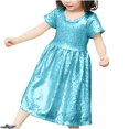 thumbnail image 2 of LOVZFMLL 3-8year Kid's Fashion Solid Color Sequin Zipper Short Sleeved Round Neck Dress, 2 of 4