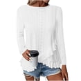 thumbnail image 2 of Plebaso Women's Long Sleeve Eyelet Tops Crew Neck Ruffle Blouses Dressy Irregular Hem Womens Spring Shirts, 2 of 7