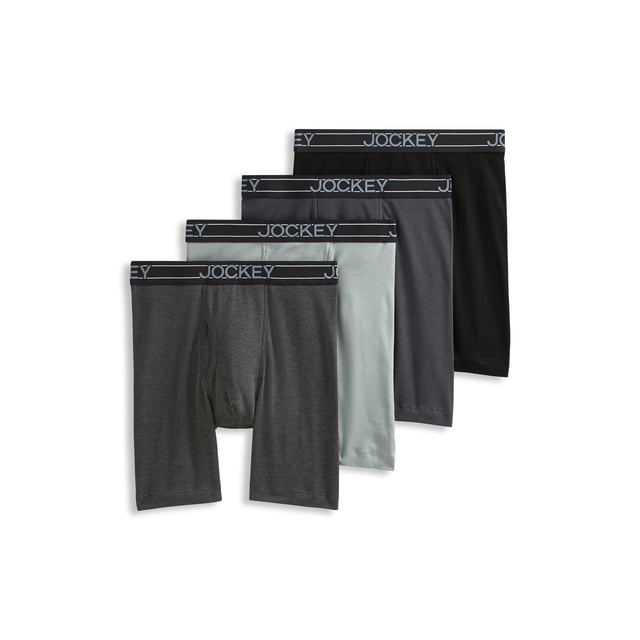 Jockey Men's Lightweight Cotton Blend 7" Long Leg Boxer Brief - 4 Pack