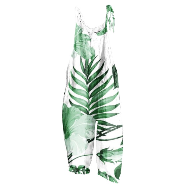 Pisexur Femmes Summer Casual Combinaisons Dressy Hawaii Imprimé Manches Barboteuses Spaghetti Sangle Réglable Pantalons Amples Combinaison avec Poches