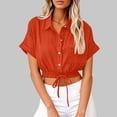 thumbnail image 2 of Mlkoz Women's Short Sleeve Tops Button Up Shirt Summer Tops Casual Collared Cropped Tops Solid Blouses with Chest Pockets, 2 of 6