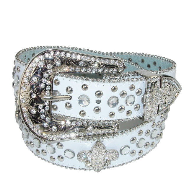 CTM® Fleur de Lis Studded Rhinestone Belt (Women's)