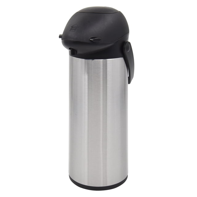 Mainstays 1.8L Thermal Glass-Lined Stainless Steel Pump Pot for Hot & Cold Beverages, Black & Silver