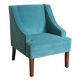 thumbnail image 1 of HomePop Traditional Wood and Velvet Swoop Arm Accent Chair in Blue, 1 of 13