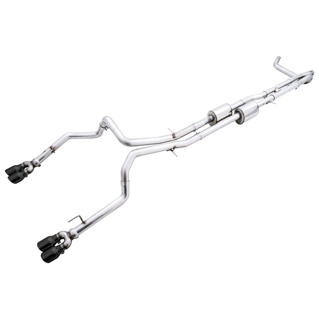 AWE Tuning Exhaust System Kit 3015-43284 0FG Cat-Back System; T304L Stainless Steel; Without Muffler; Dual Exhaust With Dual Exit; Rear Exit; 4 Inch Diamond Black Quad Tip