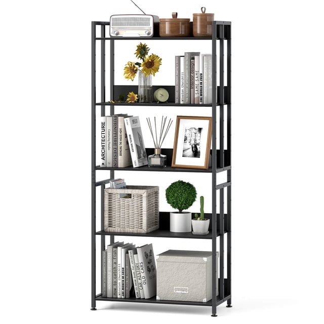 Costway 1 PCS Bibliothèque à 5 Niveaux Bibliothèque de 62 Pouces de Hauteur avec Tablettes Inclinables Présentoir Rangement