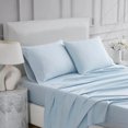 thumbnail image 4 of Ensemble de Draps Simple en Lin pour Garde-Robe – Percale de Coton 100 % Naturel, Ensemble de Draps 3 Pcs Rafraîchissant et Net pour Lit Simple, Oeko-Tex Fabriqué en Vert Durable, Poches Profondes, Doux et Respirant Qualité Hôtel – Bleu Pâle, 4 of 5