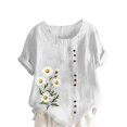 thumbnail image 1 of Pisexur Hauts pour Femmes, Chemisiers pour Femmes Chic Décontracté, Haut en Lin Décontracté pour Femmes à Col Rond Grande Taille Imprimé à Manches Courtes avec Boutons T-shirt Blouse Blanc, 3TG, 1 of 3