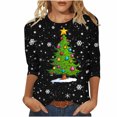 thumbnail image 2 of Meichang Hauts à Manches 3/4 pour Femmes Chemises de Noël Classiques Coupe Ample Col Rond Graphique Arbre de Noël T-Shirts Décontractés Offres de Noël 2024, 2 of 4