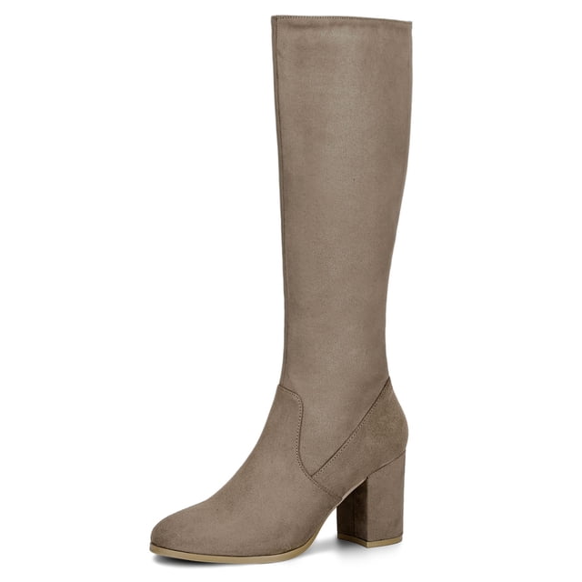 Unique Bargains Women's Round Toe Block Heel Knee High Boots