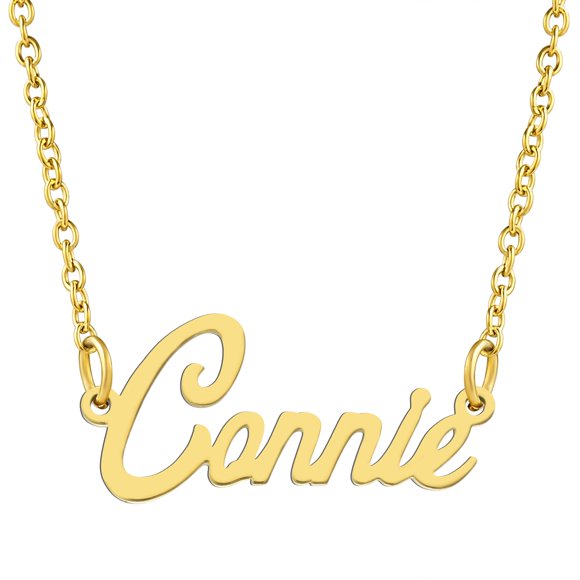 KISPER Collier Pendentif Prénom Personnalisé en Acier Inoxydable Plaqué Or 18K, Connie