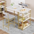 thumbnail image 3 of Bar Stools Set of 2, Kitchen Bar Stools with Footrest, 25.5" Upholstered Bar Chairs with Back, Counter Height Barstools for Counter Bar, Island, Easy Assembly, Grey and Gold Marble White, 3 of 8