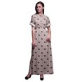 thumbnail image 1 of Bimba Robe Longue Imprimée en Rayonne à Feuilles/fleurs et Losanges Géométriques, Taille Smockée, Fente Latérale, pour Femme - Petit, 1 of 6