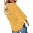 thumbnail image 3 of Women's V Neck Tops Ruffle 3/4 Sleeve Tie Knot Blouses Button Down Shirts - YELLOW, 3 of 3