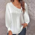 thumbnail image 2 of Yuyuzo Womens Puff Long Sleeve Shirts Collared Button V Neck Tunic Tops Textured Loose Fall Blouses, 2 of 7